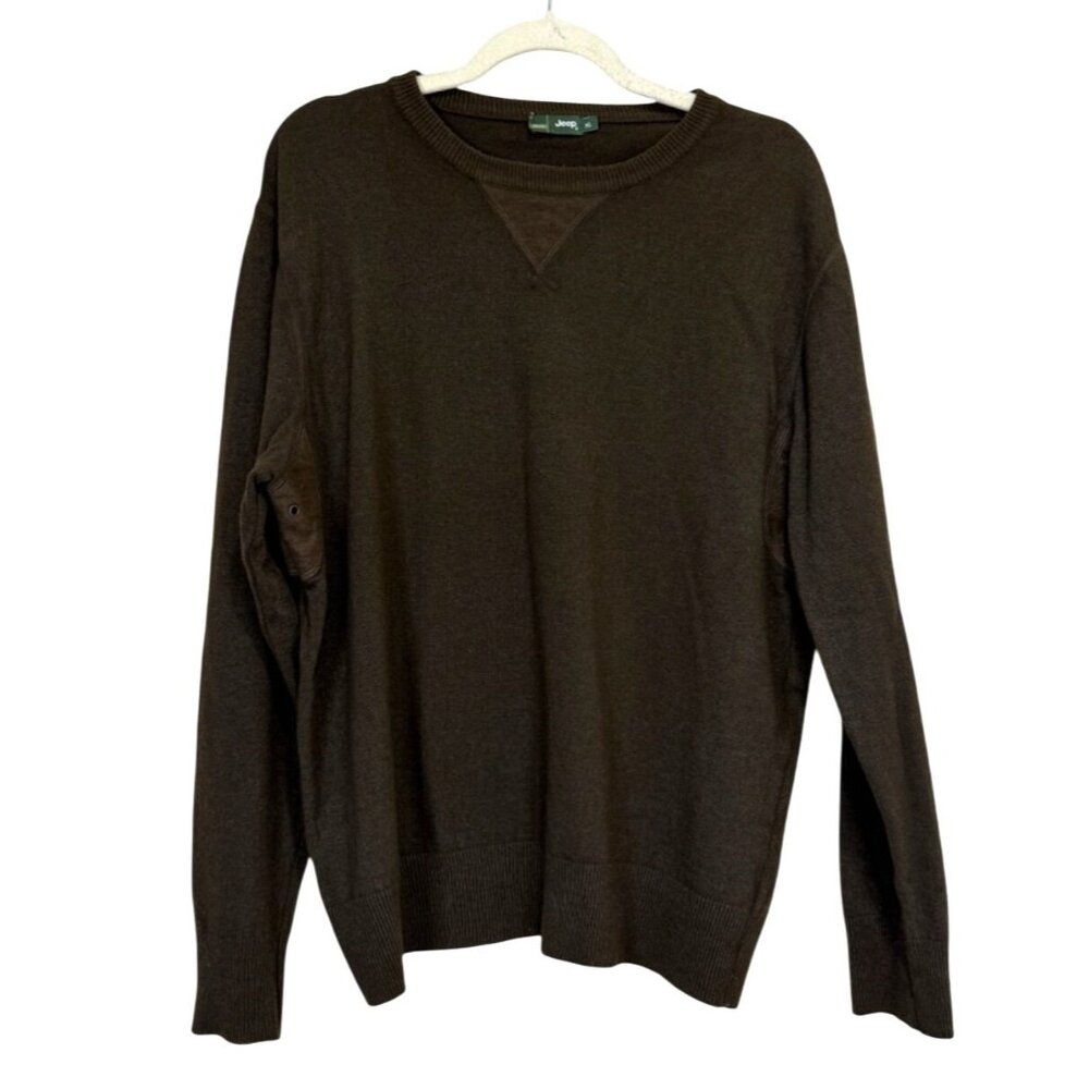 Jeep Mens Knitted Sweater Lambswool Italy Long Sleeve Green Logo Patch Size XL